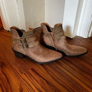 Brown buckle ankle booties